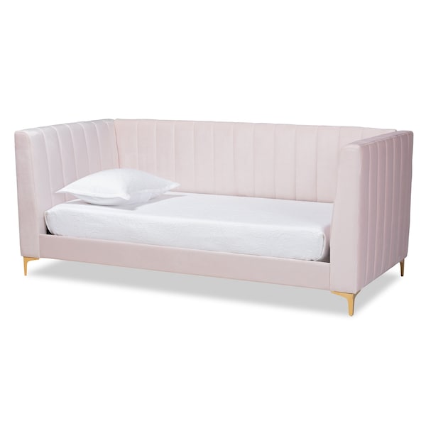 Baxton Studio Oksana Modern Contemporary Glam and Luxe Light Pink Velvet Fabric and Gold Finished Twin Size Daybed 174-10984-Zoro - main